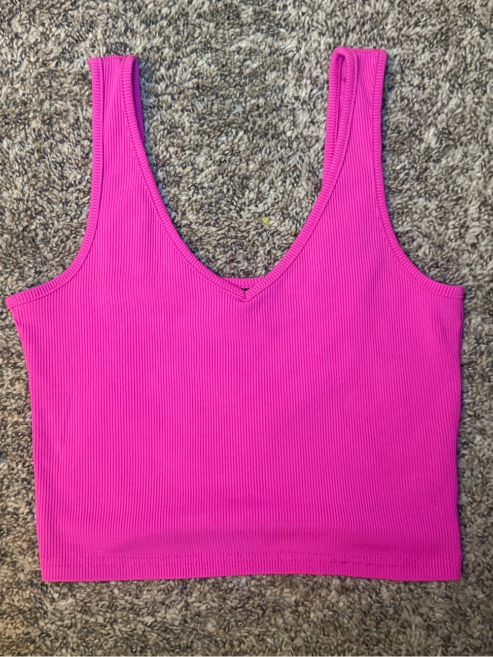 SHEIN Hot Pink Ribbed V-Neck Crop Tank Top